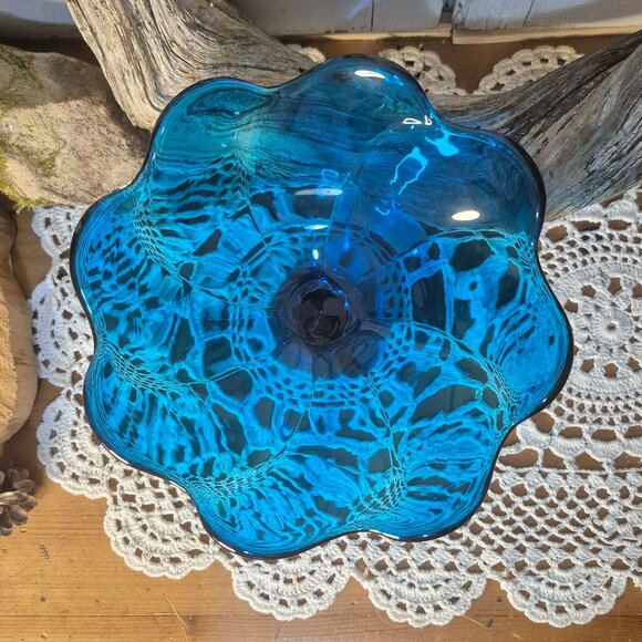 VIKING Vintage Blue Glass Pedestal Bowl - Picture 5 of 11